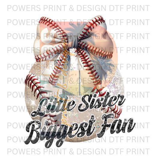 Little Sister Biggest Fan Glitter Baseball SINGLE DTF PRINT