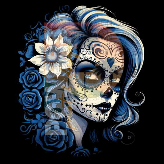 Dia De Los Muertos Blue (For a black or dark shirt) SINGLE DTF PRINT